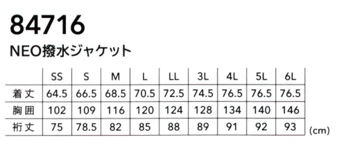 TS DESIGN 84716 NEO撥水メンズジャケット NEO撥水まるで重力から解放されたかのように水滴がカラダにまとわりつかないTSが未来に向けて提案するテクノロジー”TS FUTURE”を無重力ゾーンに落とし込んだジャケットとカーゴパンツ。まるで重力から解放されたかのように水滴がカラダにまとわりつかない超耐久撥水加工「NEO撥水」を施した素材は、とっさの雨や朝露の中でも対応可能なオールシーズンアイテム。360度ストレッチのNEO撥水TS4Dストレッチと、新素材のNEOストレッチマイクロリップ(ナイロン・ポリウレタン)の素材をハイブリットし小松マテーレ独自の撥水加工(初期4級、50洗後3級、100洗後も2級)をかけている。ヤッケの進化系といえるアイテムは色々なコーディネートができるブラック×チャコールグレー、ブラック×ブラックの2色展開。・小松マテーレ(株)による超耐久撥水加工素材を使用・NEO撥水ストレッチマイクロリップ×NEO撥水TS 4Dストレッチのハイブリット仕様・反射パーツ、反射プリント付き◆撥水機能初期4級/50洗後3級/100洗後2級※データは使用環境によって差があります小松マテーレ(株)による超耐久撥水加工素材を使用。抜群の水切れの良さに加え摩擦にも強く、家庭洗濯を100回繰り返した後でも、撥水性能を維持します。TS 4D STRETSH三次元を超えた、まるで人の動きを予測したかのように生地が動きます。ストレッチ糸をタテ・ヨコに使用した全方位に伸びるポリエステル素材。 サイズ／スペック