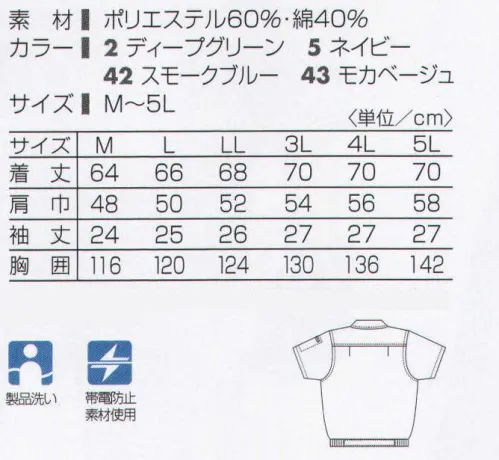 タカヤ商事 GC-S261 半袖ブルゾン 製品洗いで柔らか着心地を実感。特殊加工した国産混紡素材「ヴィンテージライトツイル」を使用し、ボールバイオウォッシュ加工で独特のもみ洗いを施し、上質なあたり感と着慣れた風合いを実現しました。ポリエステルと綿の混紡素材を使用しているので、ワークウェアとして重要な軽量感、強度、イージーケア性、制電性などの特徴があります。  ※この商品は縫製後、ボールバイオウォッシュ加工を施しています。ボールバイオウォッシュ加工は、酵素（セルロース分解酵素）の働きにより特殊加工した繊維の一部を分解し、洗い加工独特のもみ作業を加えることにより染料を繊維上より脱落させソフトに仕上げるため、購入時から上質なあたり感と着慣れた風合いをお楽しみいただけます。ポリエステルと綿の混紡素材を使用しておりますので、繰り返しの洗濯でも綿100％と違い、色落ちが少なく適度なハリコシ感が持続するとともに、軽量感、強度、防シワ性などの特徴があります。 ※製品洗いの商品は、色のニュアンスやサイズが多少異なる場合がございます。ご了承ください。 サイズ／スペック