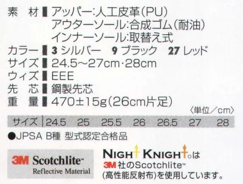 タカヤ商事 TU-NS30 プロテクティブスニーカー 夜間作業の危険を足下から守る。安全靴の大手、シモンとの共同開発によって誕生したプロが求めるフットワークと安全性、JSAA規格プロテクティブスニーカー。強力な再帰性反射材をスニーカー側面、かかと部分に配置し、車のヘッドライトなどの光を効率的に反射。路上作業者の存在を知らせ安全性を高めます。 サイズ／スペック
