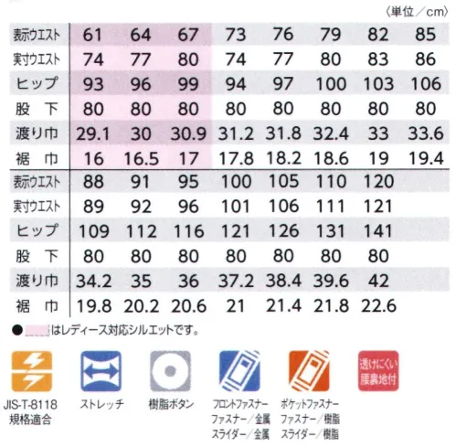 タカヤ商事 TW-S133-A EXカーゴパンツ ・「大きく伸びて戻る」エクスパンションパーツ（蛇腹）+ストレッチ素材により動作性能が格段にアップしたストレスフリーウェア・多彩なコーディネートが可能・レディース対応も充実、ダイバーシティモデル・高品質の日本製ストレッチ素材・製品制電JIS-T-8118●AZEK（アゼック）混率や番手の異なる特殊原綿を使った「校倉作り構造」で、高い通気性、優れた吸水・速乾性を実現した夏に最適な高機能素材「ストレッチアゼック」を採用。※「120サイズ」は「TW-S133-B」に掲載しております。 サイズ／スペック