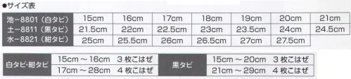 氏原 8811-A 黒足袋 土印 ※他サイズは「8811-B」、「8812」に掲載しております。※この商品はご注文後のキャンセル、返品及び交換は出来ませんのでご注意下さい。※なお、この商品のお支払方法は、先振込（代金引換以外）にて承り、ご入金確認後の手配となります。 サイズ／スペック