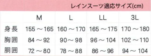 アーヴァン 1800 糸入レインスーツ 耐久性・防水性を実現したポリエステル糸入りレインウェアポリエステル糸入り生地耐久性を増すためにポリエステルの糸をビニール生地に織り込んだ堅牢な素材を使用しています。縫製が無く、高周波による圧着でより高い防水性を実現しました。お勧め用途軽作業・公共事業・配送業などに。※上下セットです。※「4Lサイズ」は、販売を終了致しました。※この商品はご注文後のキャンセル、返品及び交換は出来ませんのでご注意下さい。※なお、この商品のお支払方法は、先振込(代金引換以外)にて承り、ご入金確認後の手配となります。 サイズ／スペック