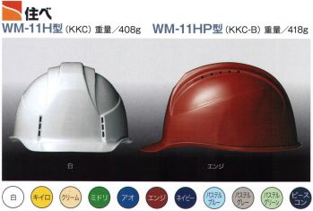 ワールドマスト　ヘルメット WM-11HP WM-11HP型ヘルメット（キープパット付き） 住べ WM-11H型(KKC-B)重量418g 今までにない斬新なスタイル。通気孔タイプの決定版。 電気・建設・土木 兼用型 フュージョンスタイル。 飛来落下物、墜落時保護、通気口付き、パット付き、ラチェット式。 ※他の色は「WM-11HP-B」に掲載しております。※この商品はご注文後のキャンセル、返品及び交換は出来ませんのでご注意下さい。※なお、この商品のお支払方法は、先振込（代金引換以外）にて承り、ご入金確認後の手配となります。