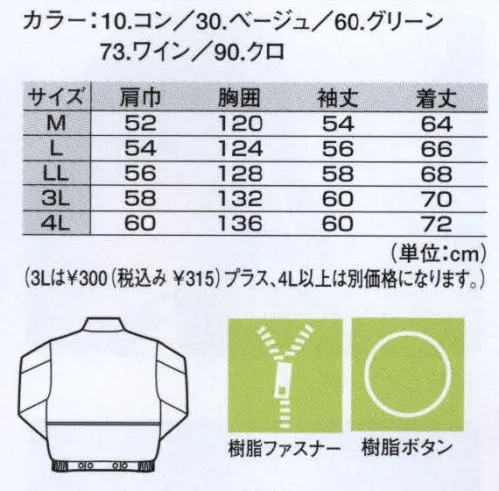 ジーベック 12182 ブルゾン 袖のペン差しやディテールにこだわったアクティブなウェア。 サイズ／スペック