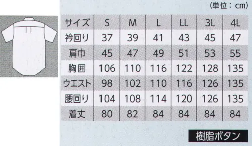 ジーベック 15063 半袖ボタンダウン ジーベックのクールビズスタイル衿元で魅せる夏のお洒落スタイル。「吸汗性」「肌触りの良さ」「清涼感」をコンセプトとした涼しいストライプ柄が登場。少しカジュアルだけど上品なストライプでオシャレ度アップ。●衿裏に配した柄がノーネクタイでちらっと見えてお洒落感を演出。●ブルーのストライプ柄を引き立てる、ブルーグレーのボタン付け糸。●ボタンダウンがノーネクタイの衿元をお洒落に引き立てます。※在庫がなくなり次第、サイズ表より胸囲-2cm、ウエスト-2cm、腰回り-2cm、アームホール-1cmに変更します。 サイズ／スペック