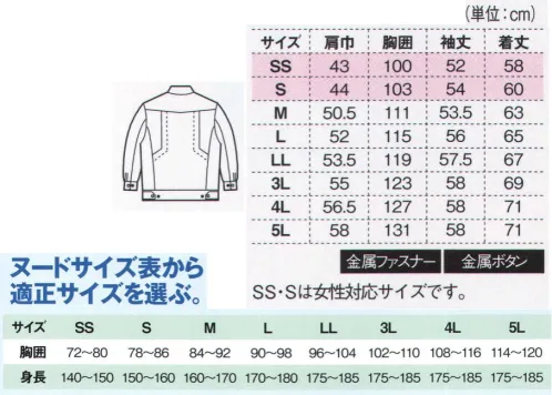 ジーベック 1620 ブルゾン 優れた収納力！！女性用対応！！次のスタンダードウェア登場！！新定番服ポリエステル65％・綿35％の王道比率のT/Cツイルに、動きやすいNEWプリーツロン+立体裁断、機能ポケット、帯電防止など、しっかりとした機能性を持つスマートデザイン。女性用アイテムも充実の万能作業服登場！！幅広い職場に対応の万能服。女性用にもしっかり対応。ジップアップのシンプルデザインに動きやすいNEWプリーツロン+立体裁断、仕様の異なる左右の胸ポケット、帯電防止素材など、機能性もしっかり。ハードな現場から工場作業まで対応のまさにユーティリティ作業服。SS・Sサイズは女性シルエット仕様！！「どんな職場でも、どんな人でも」をコンセプトに登場した【1620】シリーズのブルゾンはSS～5Lまで多様なサイズ展開の男女兼用モデルですが、特にSS・Sサイズは女性ユーザーの着用を想定したシルエットに仕上げています。SS・Sは女性にピッタリな肩幅設定で着心地を大幅にアップ！！自然なラインに絞られたウエスト部分でよりスタイリッシュに。●背中には5cmの伸び幅があるNEWプリーツロンを採用。動きやすく作業性もアップ。●脇下部分は腕や肩の動きをスムーズにする立体カッティング採用。●ウエスト両サイドにもボタン調整できるアジャスター付き、フィット感のある着こなしを。●右胸ポケットにはモノが落ちにくいファスナー仕様。長モノも収められるよう深さも充分。●左胸にはフラップポケットとタテ型ラクラク収納ポケットも装着。●左袖には出し入れが簡単で、邪魔にならない便利なペン差し付き。●前ポケットにはグログランテープを採用し、シンプルデザインのアクセントに。●胸ポケットの上端部にはリベットを装着し、さりげないお洒落を。●生地より濃い色の糸を使用し、洒落たステッチワークでシンプルデザインをシャープに。●ジップアップ仕様のフロントファスナーは頑丈な金属製。黒仕様で配色のアクセントに。※【サイズ変更】現サイズの在庫が無くなり次第、現サイズから肩巾-2cm、袖丈+1cmに変更となります。 サイズ／スペック