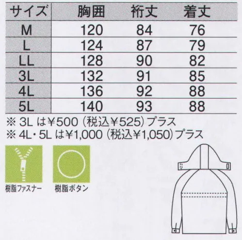 ジーベック 281 コート 軽快に着こなせるスポーティな一着です。軽くて保温性能の高い防寒ウェア。運輸、物流からイベントまで多用途に応用可。ウエストの絞込み調節や撥水加工、着脱可能なフードなど、室内のみならず屋外に出ても保温性を確保する機能を装備。 サイズ／スペック