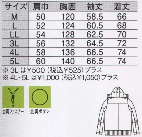 ジーベック 332 ブルゾン 機能性と保温性にこだわったデザイナーズ防寒です。収納に優れたポケットの装備や、発熱素材の中綿など、機能性・保温性・デザインを究めたミリタリー調の防寒です。ワイルドな個性を醸しだすカラーと高保温性。ミリタリーカラーのカーキをはじめとした3色で個性を演出。起毛の衿ボア、調節式の袖口、波状キルティングなど、高い保温性にこだわりました。【波状のキルティングが熱を逃がさない】裏地素材に多量のデッド・エアー（空気の断熱層）を取り込むキルティング加工を施し、高い保温性をキープします。【トップサーモ】トップサーモ中綿で、ずっと暖かい、ムレにくい。◎混綿された「ベンベルグ」が湿気を吸って発熱し、気持ちの良い暖かさを感じます。◎優れた吸放湿性により、蒸れの元となる湿気を衣服の外に逃します。◎「ベンベルグ」の発熱を「ポリエステル」繊維内の空隙に蓄えて暖かさを保ちます。●サイドの視界を広げる新開発のアジャスター（フード取り外し可能）。 ●リベット使いの胸ポケット。 ●保温性の高い衿ボア使用。 ●左胸二重ポケット（長財布も収納可能）。 ●裾ジャージ。 ●アジャスター調節式袖口インジャージ。 ●袖ペン差し付き。 ●両脇ポケットにファスナー採用（物落下防止）。 ●内ポケット。※フードマジックテープの仕様切り替え。現在の在庫が無くなり次第、フードマジックテープは、樹脂ドット釦に移行いたします。 サイズ／スペック