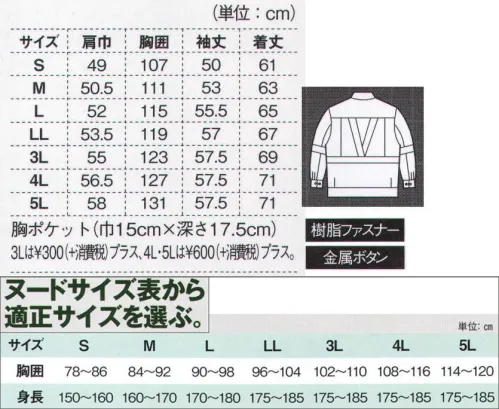 ジーベック 4180 長袖ブルゾン 反射材付き作業服 夜間も安心です。危険性の高まる薄暮から夜間の現場作業に、作業服本体にピタッと縫製装着した反射材が視認性を高め、安全性を高めたシリーズです。夜間の作業に反射材が力を発揮します！！人気の「1480」シリーズをベースに、その動きやすさを失うことなく縫製された幅5cmの反射クロスが鮮やかに光を反射、周囲からの視認性を大きく高め、タフでハードな夜間作業の現場をしっかりとガードします。前からも後ろからも反射材が鮮やかに光る。NEWバンザイカットやノーフォーク仕様の動きやすさはそのまま、ウエスト上部とヒジ部分、胸フラップ、背面には大きなV字型に反射クロスを縫製装着したブルゾン。高い視認性で夜間の安全を確保します。●通気性の良い背当てメッシュ付き。作業中の背中のムレを防いで、快適な着心地をキープし続けます。●立体裁断で動きやすいNEWバンザイカット採用で、激しい動きもスムーズにサポートします。●背中にはノーフォークスタイルのアクションプリーツを入れ、動きやすさをアップ。●左袖にも、出し入れが簡単で作業の邪魔にならない、便利なペン差しが付いています。●左胸ポケットは二重構造になっており、内側に携帯電話を収納できる便利ポケットが付いています。●便利な内ポケットも付いて、利便性とともに収納力もさらにアップさせています。●ブランドの誇りをデザインに秘めたオリジナル刻印ボタンを使用しています。●右サイドポケットには、あれば何かと便利なコインポケットも付いています。 サイズ／スペック