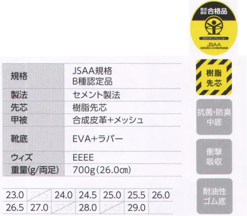 ジーベック 85407 セフティシューズ フットワーク抜群の分割型ソール着脱簡単マジックバンド仕様のセフティシューズ片足350gの超軽量仕様のオリジナルソールに、反射材・穴空きインソールと機能が盛り沢山のセフティシューズ。●脱ぎ履きが簡単な3本のマジックバンド仕様です。●側面・踵の2箇所に反射材を使用。夜間や暗所での安全性を高めます。●穴あきのEVAインソール。優れたクッション性と共に、靴内部のムレを軽減します。 サイズ／スペック