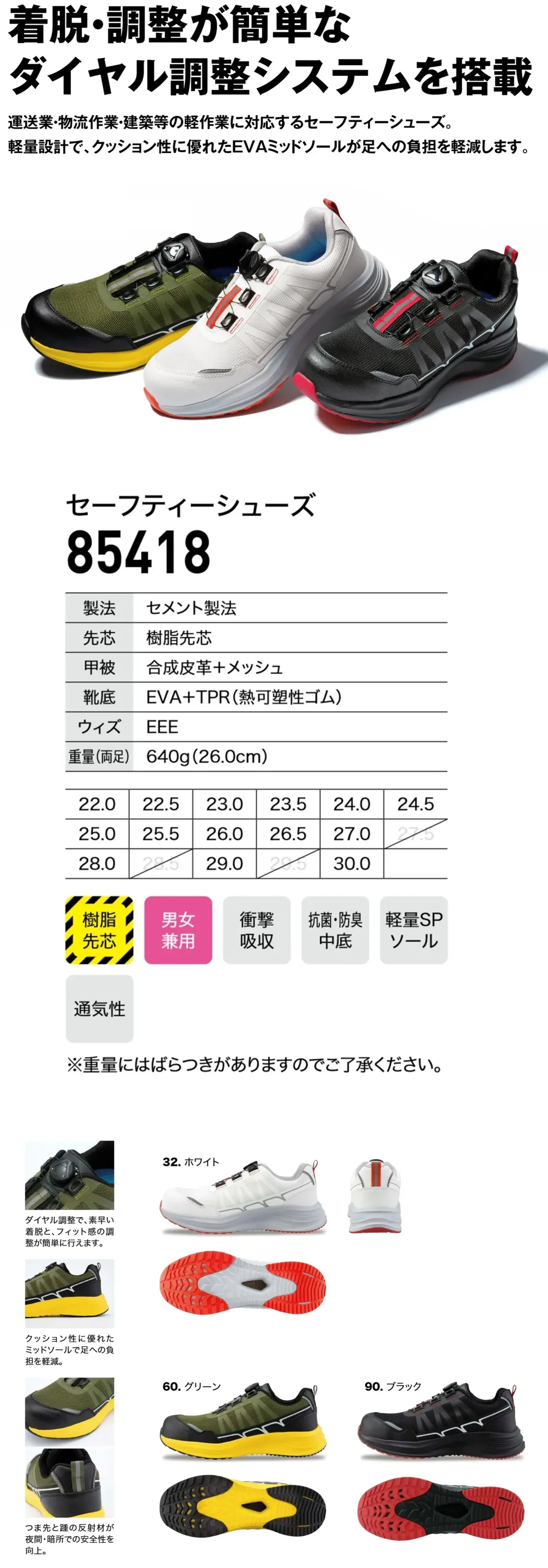 ジーベック 85418 セーフティーシューズ サイズ・スペック