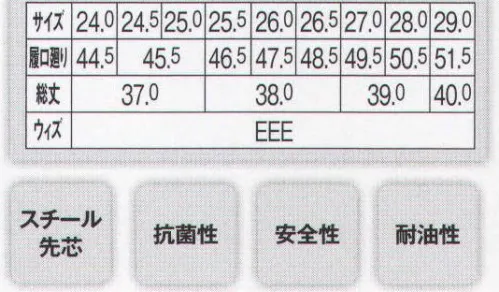 ジーベック 85707 セフティ長靴 優れた防水・耐滑性のPVC一体成型ブーツ。防水性や耐油性に優れ、アルカリ成分にも強いPVC素材の一体成型で作られた、スチール先芯入りセフティ長靴。ホワイトとブラックの2色で、生コンを扱うような土木・建設現場から、食品加工場など幅広く対応します。靴底は耐油特殊素材。インナーソール付きです。 サイズ／スペック