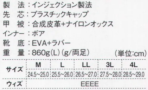 ジーベック 85713 EVA防寒セフティブーツ 軽さも、暖かさも、譲れない。めちゃ軽仕様の防寒ブーツが新登場！！超軽量のEVAソールで片足“430g”を実現。まるで履いていることを忘れてしまう軽さです。裏布にはボアを使用していますので、保温性も抜群。土木・建築現場などのハードな職種から、農作業や普段履きとしても幅広く対応します。●本体素材にEVAを使用することで「片足430g」という超軽量を実現。熱伝導率が高く冷えやすいゴムに比べ、発泡体のEVAはバツグンの保温性で足の温かさをキープしまっす。●裏布にはボアを使用していますので、保温性も抜群。●靴紐部分にはストッパー付ですので、手袋をしたままでも履き口調整が簡単です。●踵部分のロゴマークには反射材を配して夜間作業も安全・安心です。●EVAを射出させ一体成型するインジェクション製法により、ゴム長靴のように貼り合わせ箇所がないので水濡れの心配がまったくありません。●靴底の接地面には滑りにくいラバーを貼り合わせ、耐滑性・磨耗性を向上させています。●つま先部分には軽量なプラスチックキャップを入れています(※安全長靴ではありません)。 サイズ／スペック