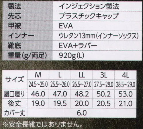 ジーベック 85715 EVAショート丈セフティ防寒長靴 「耐寒性」と「機能性」を追求した超軽量ブーツ。動きやすいショートタイプ。●厚さ13mmのウレタンインナーソックスは保温力が高く、取り外しができるので乾きが早く、取り外しができるので乾きが早く手入れも簡単です。●靴底の設置面には滑りにくいラバーを張り合わせ、耐滑性・摩耗性を向上させています。●胴太設計の本体には、水や雪・異物などの浸入を防ぐ履き口カバーが付いています。履き口まわりには反射材を排して夜間作業も安全・安心です。 サイズ／スペック