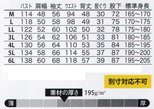 ヤマタカ 101 ツナギ服 股部特殊カット股部分にマチを入れることで足を広げても突っ張らない。 サイズ／スペック