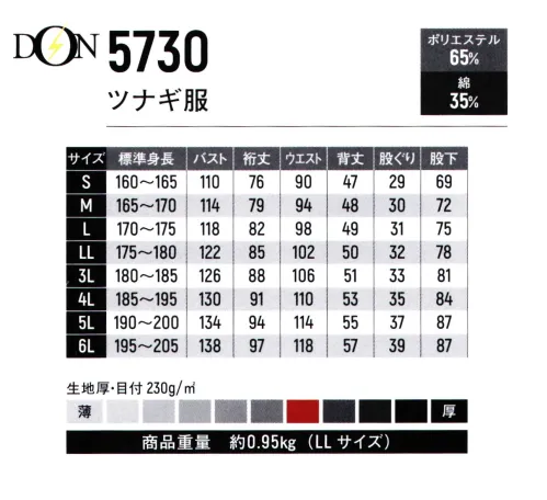 ヤマタカ 5730 ツナギ服 ワークシーンで、着心地の良さを幾つもの機能でサポート。独自のカッティングで、自由な動き、関節の動きにあわせた楽珍袖。運動時のアクティブな動きと、静止時の美しいシルエット。同時にあわせもつことが不可能とされていたこの2つの機能を可能にした楽珍袖。脇の裾から袖口までを一枚の生地によってカッティングし独自の特殊縫製法により、腕の下のつっぱりを解消。上下、前後、左右と、フリーな腕の動きを可能にしました。従来の衣服に見られる、布の引きつれ現象は、人間の自由な運動を大きく阻害するものでした。そこで、私たち独自の視点からユニフォームを考察することで、これらの問題をすべて解決したのです。”摩擦の軽減”という従来の伸縮性素材の宿命を、新開発の3次元構造、立体裁断の原理により解消し、自由な運動性能と静止時の美しいシルエットを実現しました。袖のひきつり感がなく、脇の下が軽い感じ。体にぴったりフィットし、美しいシルエットを保ちます。※「4 グリーン」「11 ミネラルブルー」は販売を終了致しました。※「SSS」「SS」サイズは販売を終了致しました。 サイズ／スペック