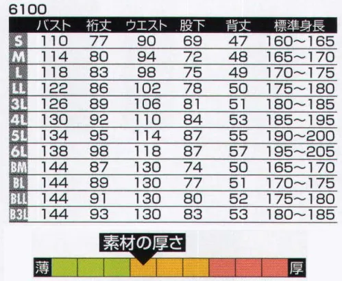 ヤマタカ 6100 ツナギ服 ハードからソフトまで、様々なシーンに適応する、ヤマタカのスタンダードゾーンブランド。※「BMサイズ」「BLLサイズ」は販売を終了致しました。 サイズ／スペック