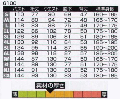 ヤマタカ 6100 ツナギ服 ハードからソフトまで、様々なシーンに適応する、ヤマタカのスタンダードゾーンブランド。※2024年度 BM、BLLサイズは廃サイズ予定です。BL、B3Lサイズをご検討下さい。 サイズ／スペック