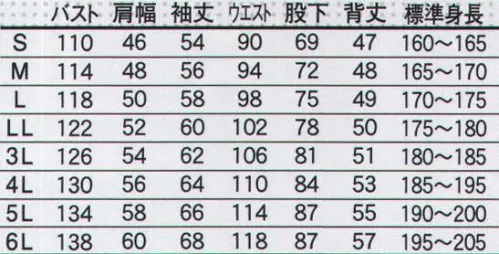 ヤマタカ 6850 ツナギ服 再帰反射テープ胸、腹部、背中、腕、足に、暗闇で光を受けて存在を知らせる再帰反射テープを装備。デザインのアクセントにもなるそのラインが安全機能も備える。 サイズ／スペック