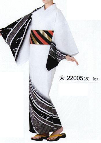 東京ゆかた 22005 本絵羽ゆかた 大印（反物） ※この商品は反物です。●ゆかた（綿製品）の洗濯方法・水洗いで、洗剤は中性洗剤をご使用ください。・漂白剤および蛍光剤の入った洗剤のご使用やドライクリーニングは、色落ちの原因となりますので、おやめください。・熱湯で洗ったり、酢などを入れて洗わないでください。・洗い終わったら、充分なすすぎ洗いをして、すぐに干してください。水に浸したままや、絞ったまま放置しますと、白場に色が移ることがありますのでご注意ください。・反物でお買い上げのお客様は、洗濯表示を必ず付けてお仕立てください。※この商品の旧品番は「70532」です。※この商品はご注文後のキャンセル、返品及び交換は出来ませんのでご注意下さい。※なお、この商品のお支払方法は、先振込（代金引換以外）にて承り、ご入金確認後の手配となります。