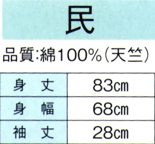 東京ゆかた 60382 お祭天国袢天 民印（反応染） ※この商品の旧品番は「20382」です。※この商品はご注文後のキャンセル、返品及び交換は出来ませんのでご注意下さい。※なお、この商品のお支払方法は、先振込（代金引換以外）にて承り、ご入金確認後の手配となります。 サイズ／スペック